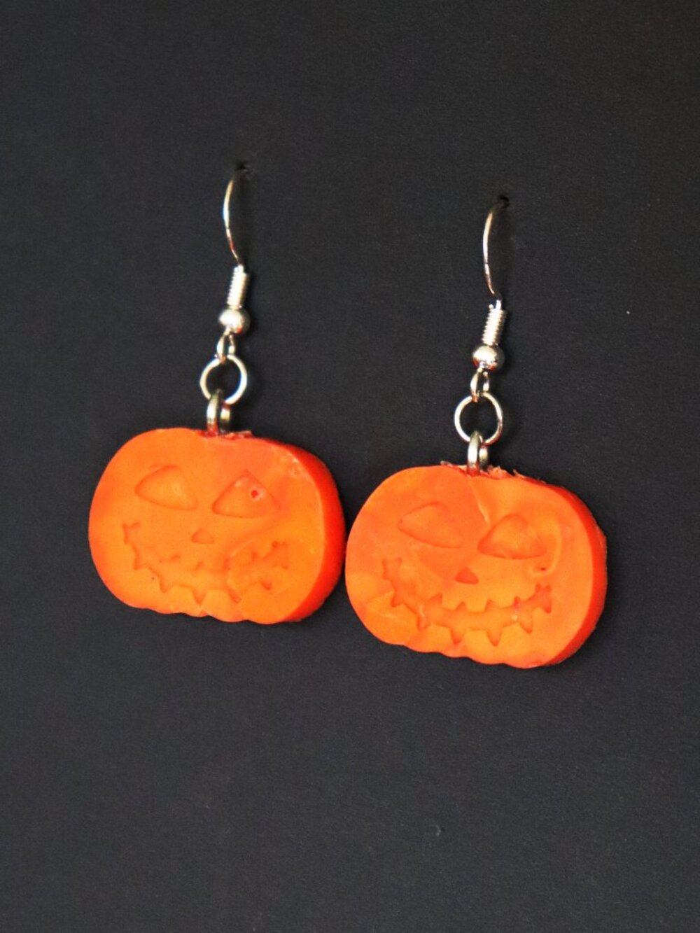 🧡 Orange Recycled Plastic Halloween Spooky Pumpkin Dangle Earrings